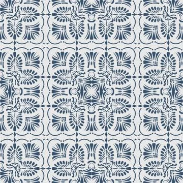 Vector damask seamless pattern background blue curve square cross fan shape l Illustrazione stock