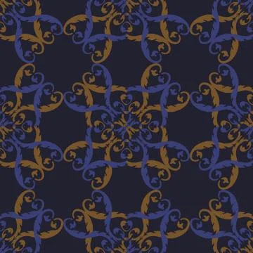 Vector damask seamless pattern background spiral curve cross plant leaf frame Stock Illustration