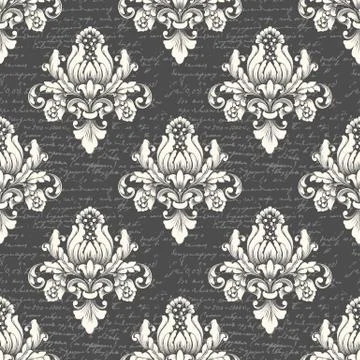 Vector damask seamless pattern background with ancient text. Classical luxury Illustrazione stock