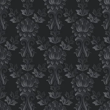 Vector damask seamless pattern dark background. Elegant luxury texture for wa Stock Illustration