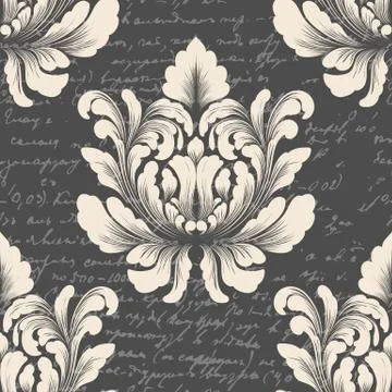Vector damask seamless pattern element with ancient text. Classical luxury ol 스톡 일러스트