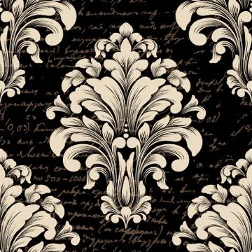Vector damask seamless pattern element with ancient text. Classical luxury ol 스톡 일러스트