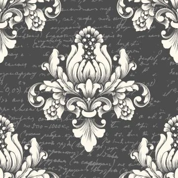 Vector damask seamless pattern element with ancient text. Classical luxury ol 스톡 일러스트