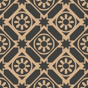 Vector damask seamless retro pattern background check round cross frame line  Stock Illustration