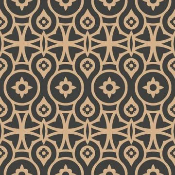 Vector damask seamless retro pattern background round curve cross frame line  스톡 일러스트