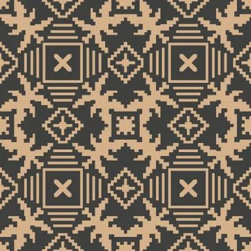 Vector damask seamless retro pattern background mosaic pixel square cross pla 스톡 일러스트