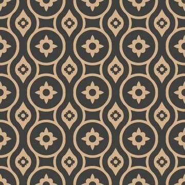 Vector damask seamless retro pattern background round curve cross frame line  Illustrazione stock