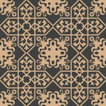 Vector damask seamless retro pattern background polygon geometry cross frame  Stock Illustration