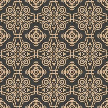 Vector damask seamless retro pattern background round curve cross frame botan 스톡 일러스트