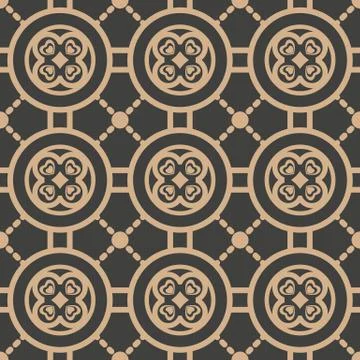 Vector damask seamless retro pattern background round cross frame dot line fl Stock Illustration