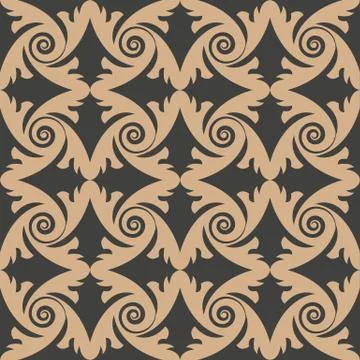 Vector damask seamless retro pattern background spiral vortex curve cross fea Stock Illustration