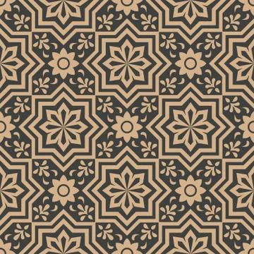 Vector damask seamless retro pattern background polygon star cross frame leaf イラスト素材