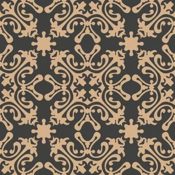 Vector damask seamless retro pattern background spiral curve cross plant vine 库存插图
