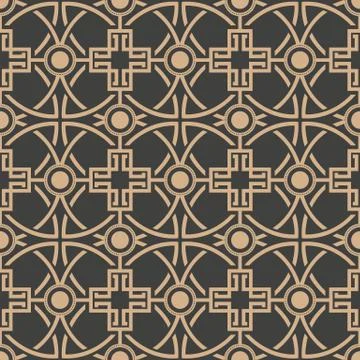 Vector damask seamless retro pattern background round curve cross frame chain Stock Illustration