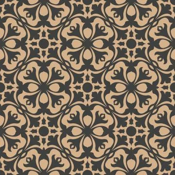 Vector damask seamless retro pattern background round curve cross plant vine  Stock Illustration