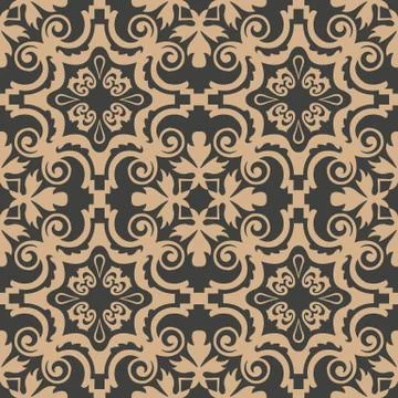 Vector damask seamless retro pattern background spiral vortex cross frame lea Stock Illustration