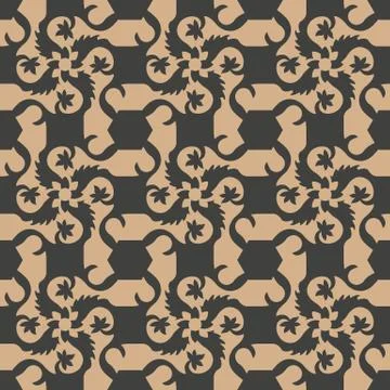 Vector damask seamless retro pattern background spiral vortex cross botanic g Stock Illustration