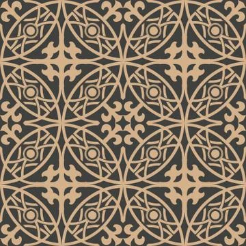 Vector damask seamless retro pattern background round curve cross frame line Stock Illustration