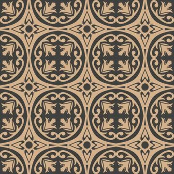 Vector damask seamless retro pattern background round spiral curve cross leaf Illustrazione stock