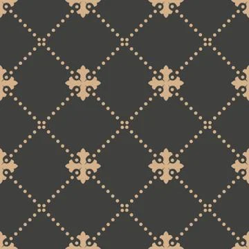 Vector damask seamless retro pattern background curve check cross dot line fr Stock Illustration