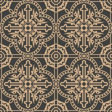 Vector damask seamless retro pattern background curve cross polygon dot line  Illustrazione stock