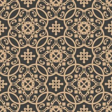 Vector damask seamless retro pattern background spiral curve cross plant vine Stock Illustration