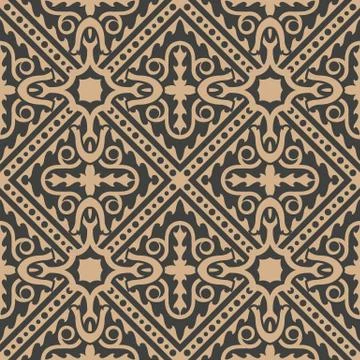 Vector damask seamless retro pattern background check spiral curve wave cross Stock Illustration