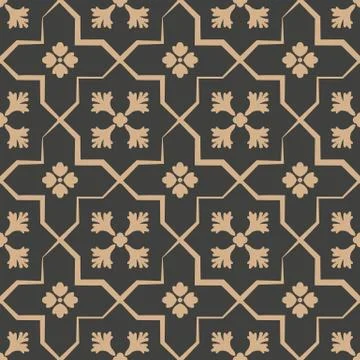 Vector damask seamless retro pattern background polygon star cross frame leaf Stock Illustration