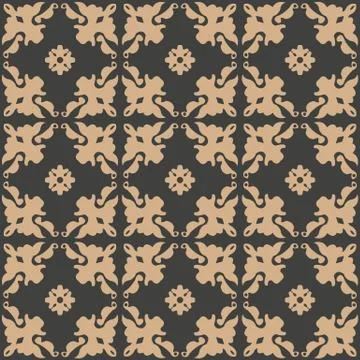 Vector damask seamless retro pattern background spiral curve cross plant leaf Stock Illustration