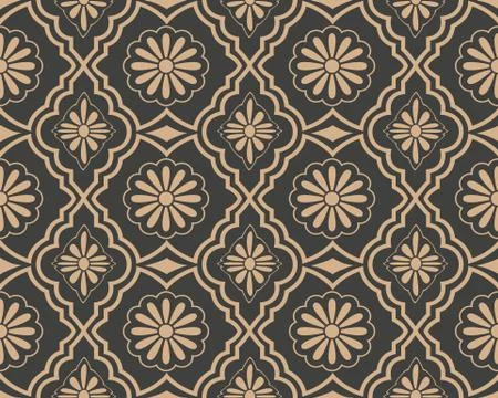 Vector damask seamless retro pattern background check curve cross frame line  Stock Illustration