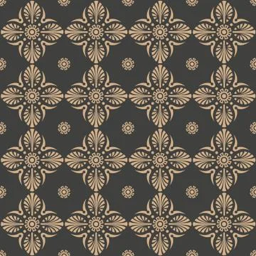 Vector damask seamless retro pattern background round curve cross frame flowe 스톡 일러스트