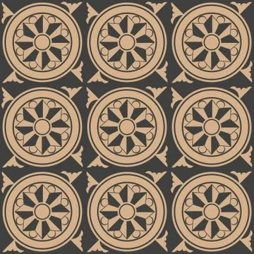 Vector damask seamless retro pattern background spiral round cross star flowe Stock Illustration