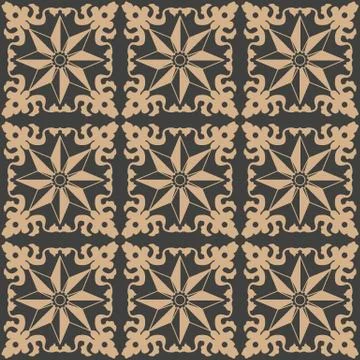 Vector damask seamless retro pattern background spiral star cross flower kale Illustrazione stock