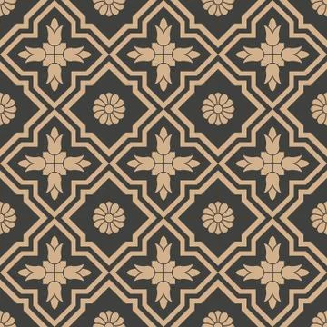 Vector damask seamless retro pattern background star polygon geometry cross f Stock Illustration