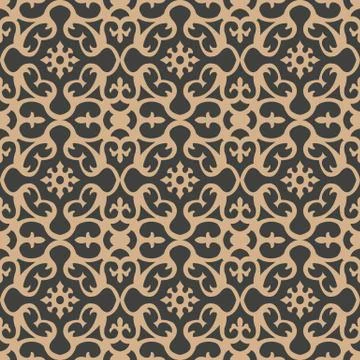 Vector damask seamless retro pattern background round curve cross frame flowe Illustrazione stock