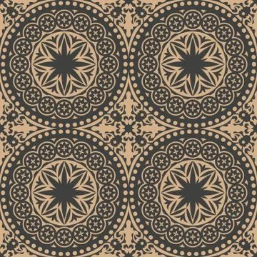 Vector damask seamless retro pattern background round curve cross botanic flo Illustrazione stock