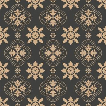 Vector damask seamless retro pattern background curve cross frame line flower Illustrazione stock