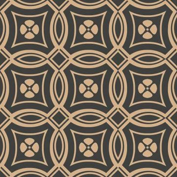 Vector damask seamless retro pattern background round curve cross frame line  Stock Illustration
