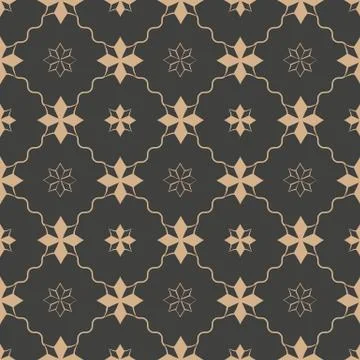 Vector damask seamless retro pattern background wave curve cross frame line f Stock Illustration