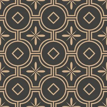 Vector damask seamless retro pattern background round curve cross frame line Illustrazione stock