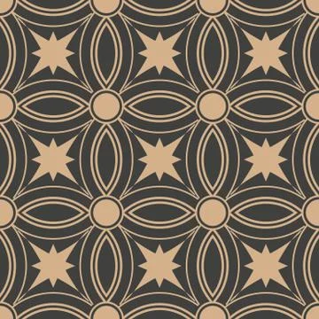 Vector damask seamless retro pattern background round curve cross star frame  Stock Illustration