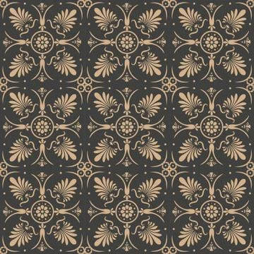 Vector damask seamless retro pattern background round curve cross leaf flower 스톡 일러스트