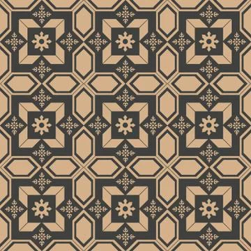 Vector damask seamless retro pattern background polygon geometry cross frame  Illustrazione stock