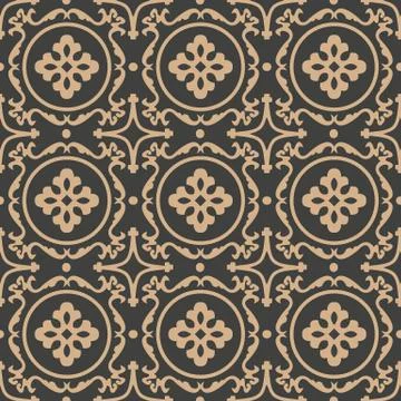 Vector damask seamless retro pattern background round spiral curve cross flow 스톡 일러스트