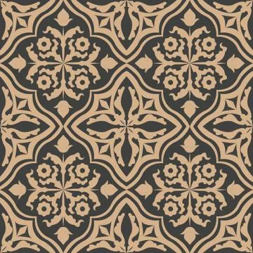 Vector damask seamless retro pattern background spiral curve cross plant leaf Stock Illustration