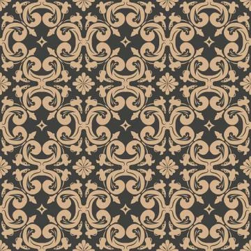 Vector damask seamless retro pattern background curve spiral curve cross leaf イラスト素材