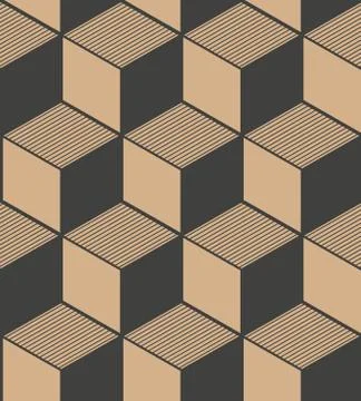 Vector damask seamless retro pattern background 3D cubic square box cross lin Stock Illustration