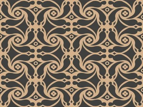 Vector damask seamless retro pattern background round spiral vortex cross fra Stock Illustration