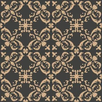 Vector damask seamless retro pattern background spiral curve cross plant leaf Illustrazione stock