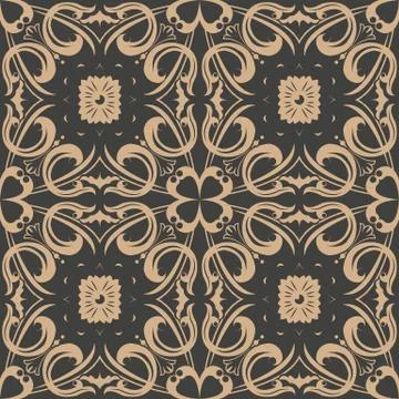 Vector damask seamless retro pattern background spiral curve cross plant vine 스톡 일러스트